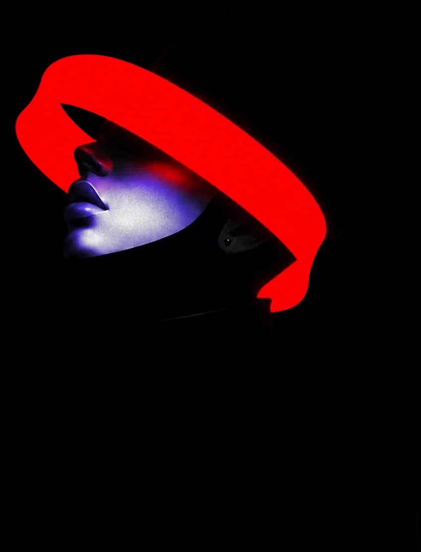 Futuristic silhouette wearing a glowing red halo